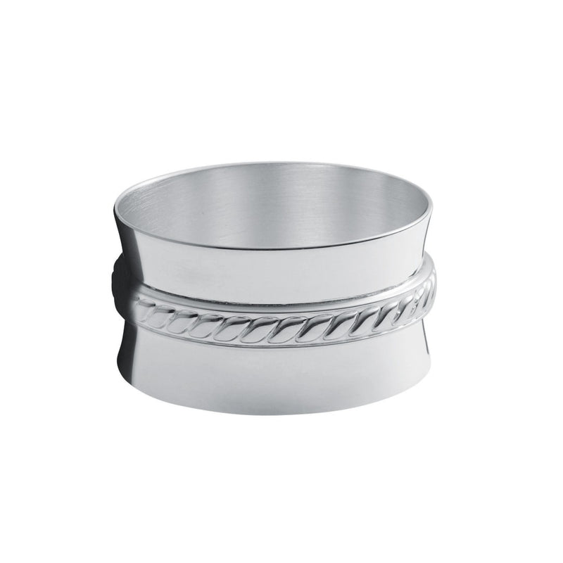 Silver-plated Marine napkin ring by Ercuis on white background.