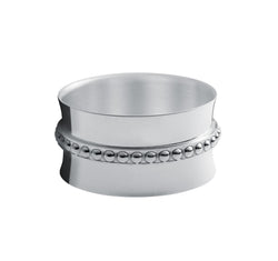Silver-plated Perles napkin ring by Ercuis on white background.