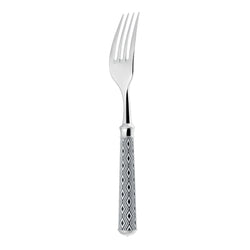 Arlequin Noir dinner fork by Ercuis, silver plated with black lacquer and guilloché engraving.