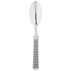 Arlequin Noir dessert spoon by Ercuis, silver plated with black lacquer and guilloché engraving.