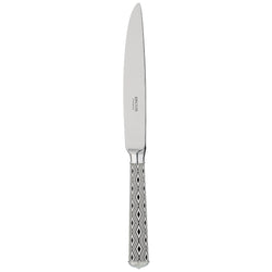 Arlequin Noir dessert knife by Ercuis, silver plated with black lacquer and guilloché engraving.