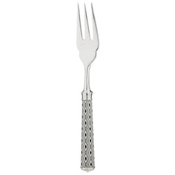 Arlequin Noir fish fork by Ercuis, silver plated with black lacquer and guilloché engraving.