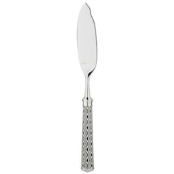 Arlequin Noir fish knife by Ercuis, silver plated with black lacquer and guilloché engraving.
