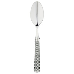 Arlequin Noir after-dinner tea spoon by Ercuis, silver plated with black lacquer and guilloché engraving.
