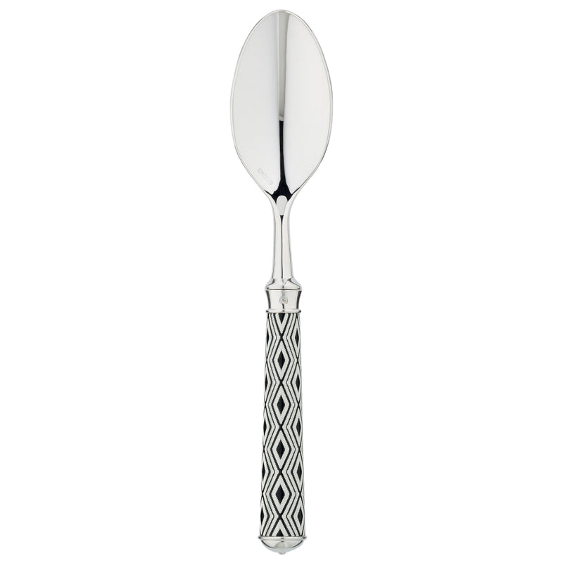 Arlequin Noir after-dinner tea spoon by Ercuis, silver plated with black lacquer and guilloché engraving.