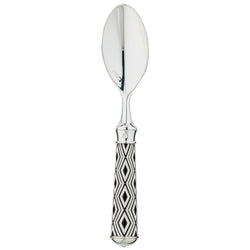 Arlequin Noir moka spoon by Ercuis, silver plated with black lacquer and guilloché engraving.