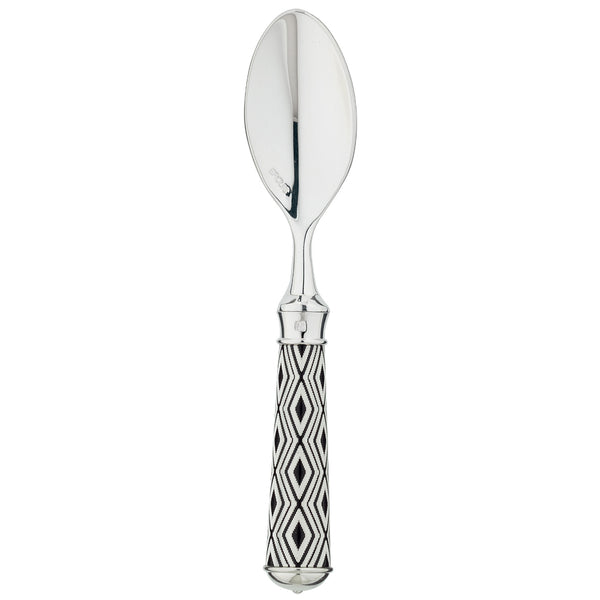 Arlequin Noir moka spoon by Ercuis, silver plated with black lacquer and guilloché engraving.