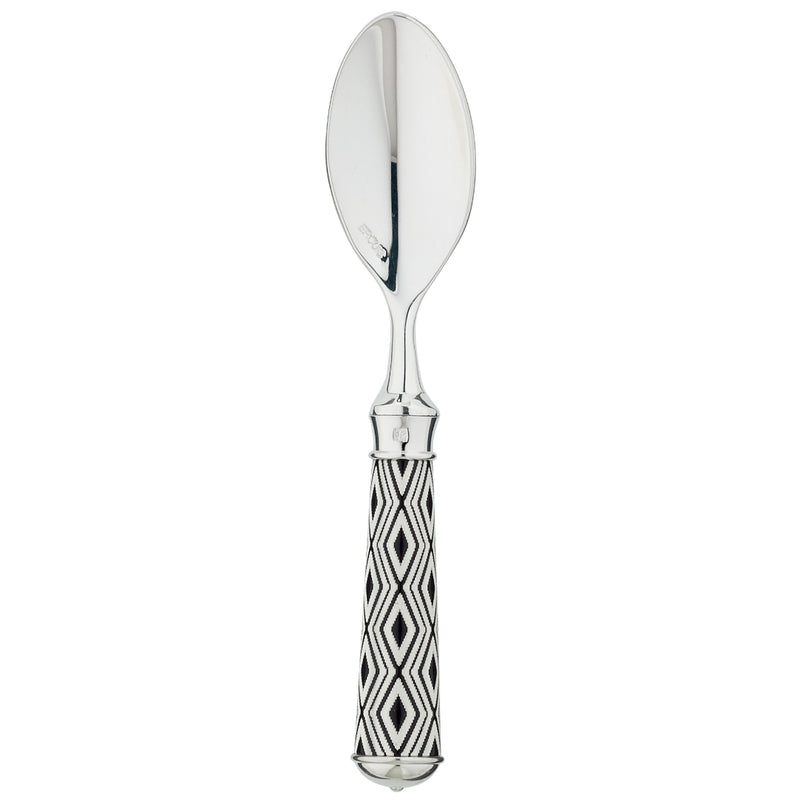 Arlequin Noir moka spoon by Ercuis, silver plated with black lacquer and guilloché engraving.
