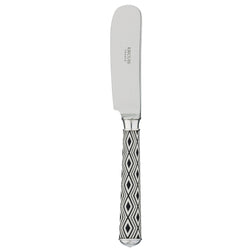 Arlequin Noir butter knife by Ercuis, silver plated with black lacquer and guilloché engraving.