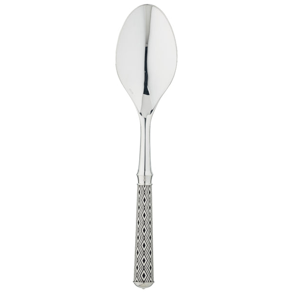 Arlequin Noir serving spoon by Ercuis, silver plated with black lacquer and guilloché engraving.