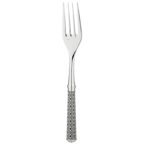 Arlequin Noir serving fork by Ercuis, silver plated with black lacquer and guilloché engraving.