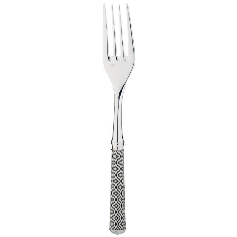 Arlequin Noir serving fork by Ercuis, silver plated with black lacquer and guilloché engraving.