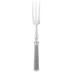 Arlequin Noir carving fork by Ercuis, silver plated with black lacquer and guilloché engraving.