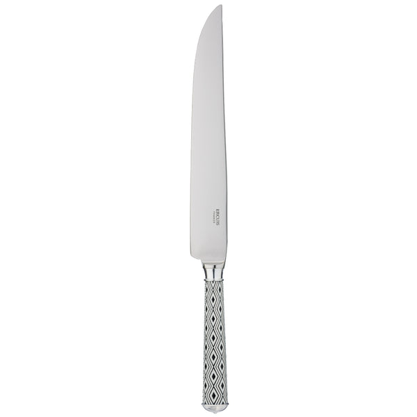 Arlequin Noir carving knife by Ercuis, silver plated with black lacquer and guilloché engraving.