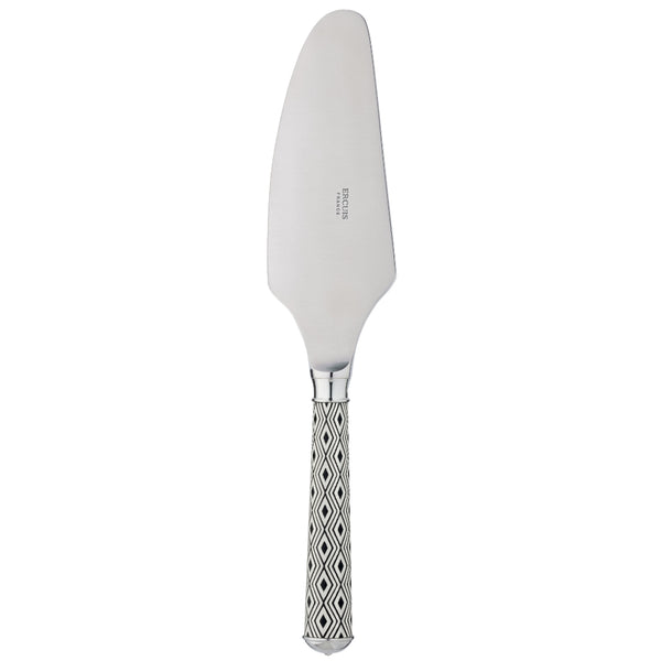 Arlequin Noir cake server sharp by Ercuis, silver plated with black lacquer and guilloché engraving.