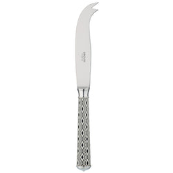 Arlequin Noir cheese knife with 2 prongs by Ercuis, silver plated with black lacquer and guilloché engraving.