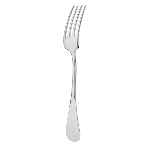 Silver-plated Baguette dinner fork with four tines and elegant curved handle by Ercuis.