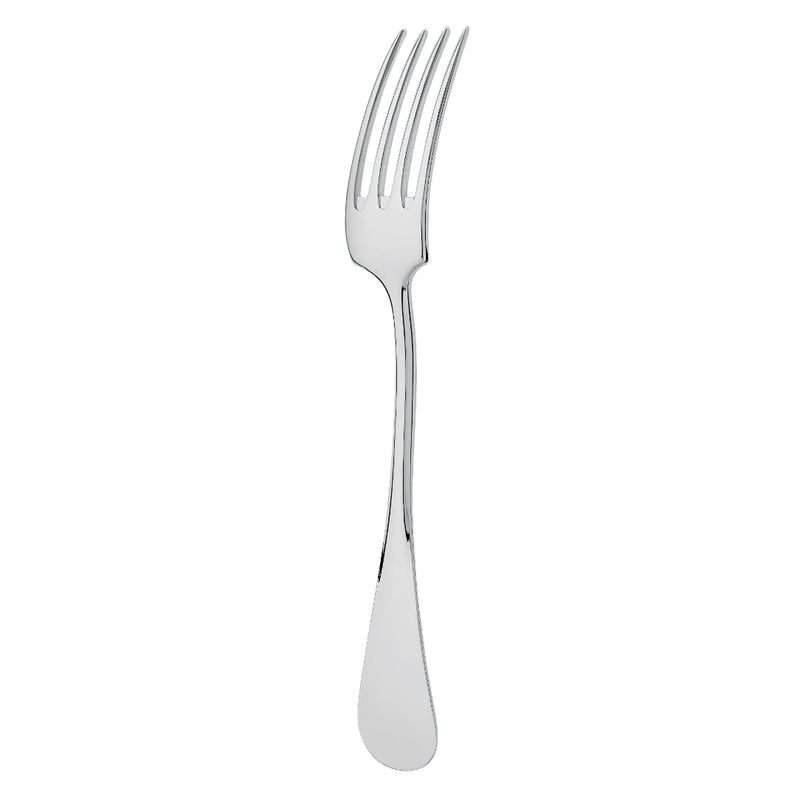 Silver-plated Baguette dinner fork with four tines and elegant curved handle by Ercuis.