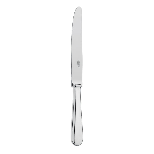 Silver-plated dinner knife with smooth blade and rounded handle from the Baguette collection by Ercuis.