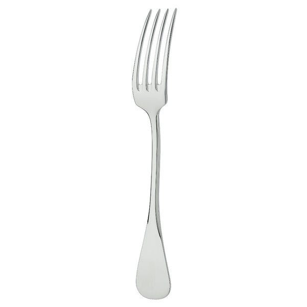 Silver-plated dessert fork with four tines and tapered handle from the Baguette collection by Ercuis.