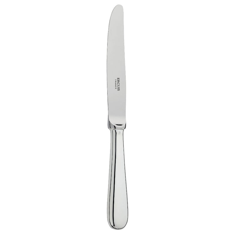 Silver-plated dessert knife with slim blade and curved handle from the Baguette collection by Ercuis.