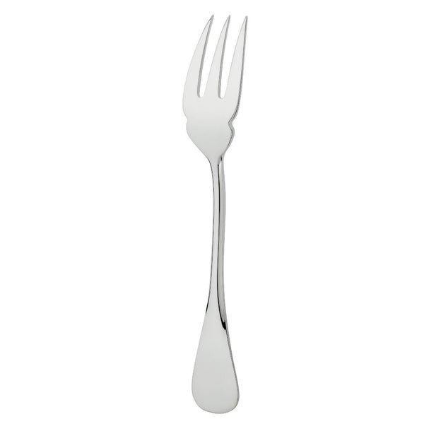 Silver-plated fish fork with three slender tines and a smooth, tapered handle from the Baguette collection by Ercuis.