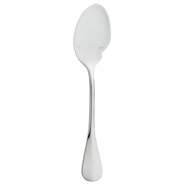 Silver-plated gravy spoon with deep oval bowl and smooth tapered handle from the Ercuis Baguette collection.
