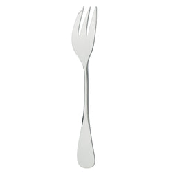Silver-plated pastry fork with three tines and smooth tapered handle from the Ercuis Baguette collection.