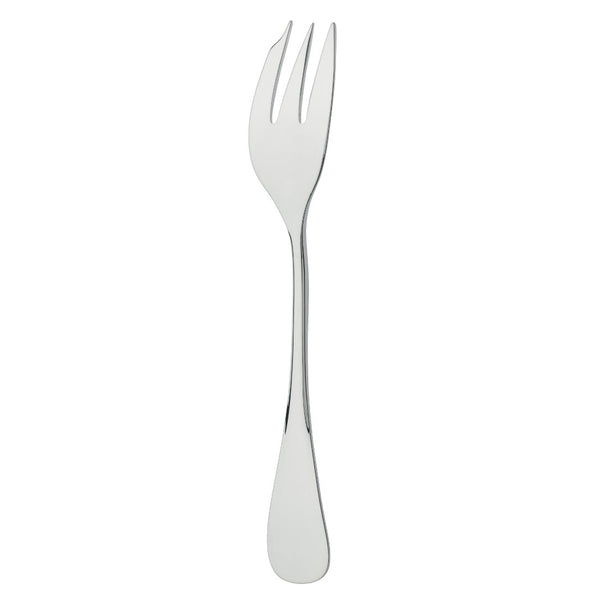 Silver-plated pastry fork with three tines and smooth tapered handle from the Ercuis Baguette collection.