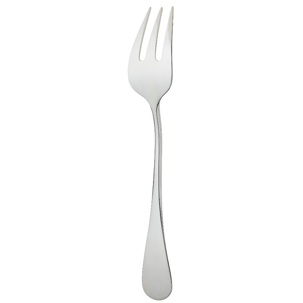 Silver-plated serving fork with three elongated prongs and polished tapered handle from the Ercuis Baguette collection.