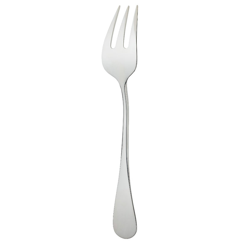 Silver-plated serving fork with three elongated prongs and polished tapered handle from the Ercuis Baguette collection.