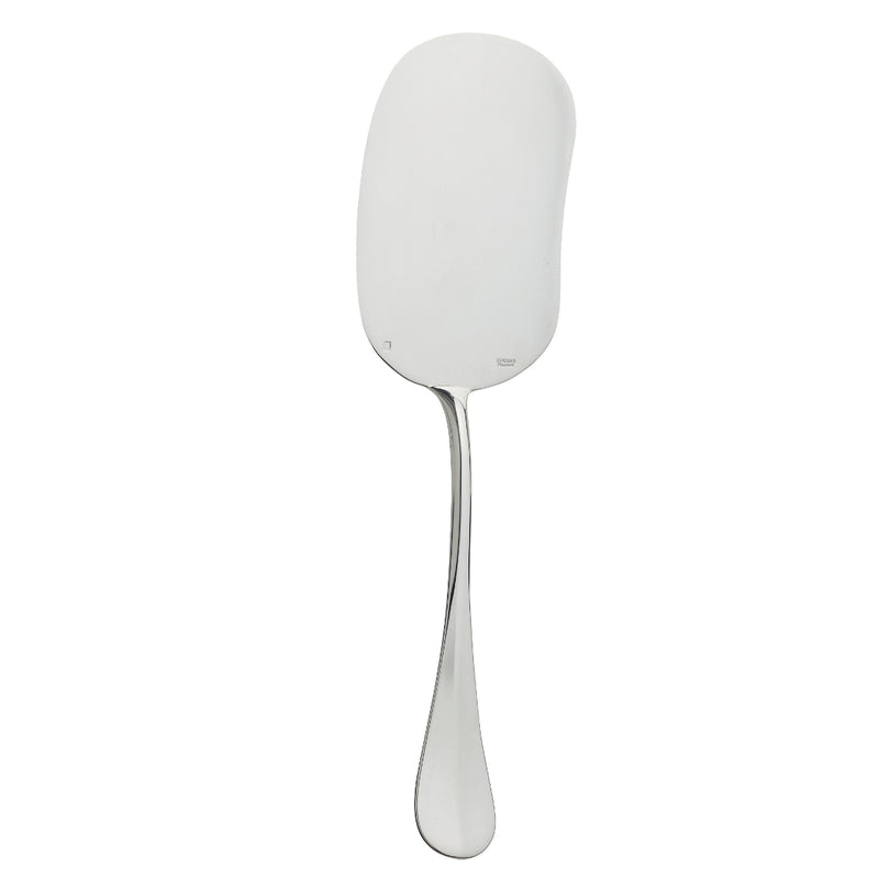 Silver-plated ice cream ladle with wide bowl and long handle.