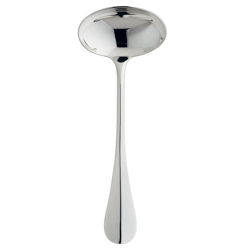 Ercuis Baguette silver-plated gravy ladle with polished finish and deep rounded bowl.
