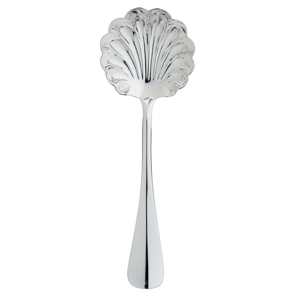 Silver-plated sugar spoon with scalloped bowl and polished handle from the Baguette collection by Ercuis.