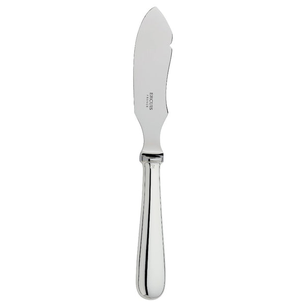 Silver-plated butter serving knife with broad curved blade and polished handle from the Baguette collection by Ercuis.
