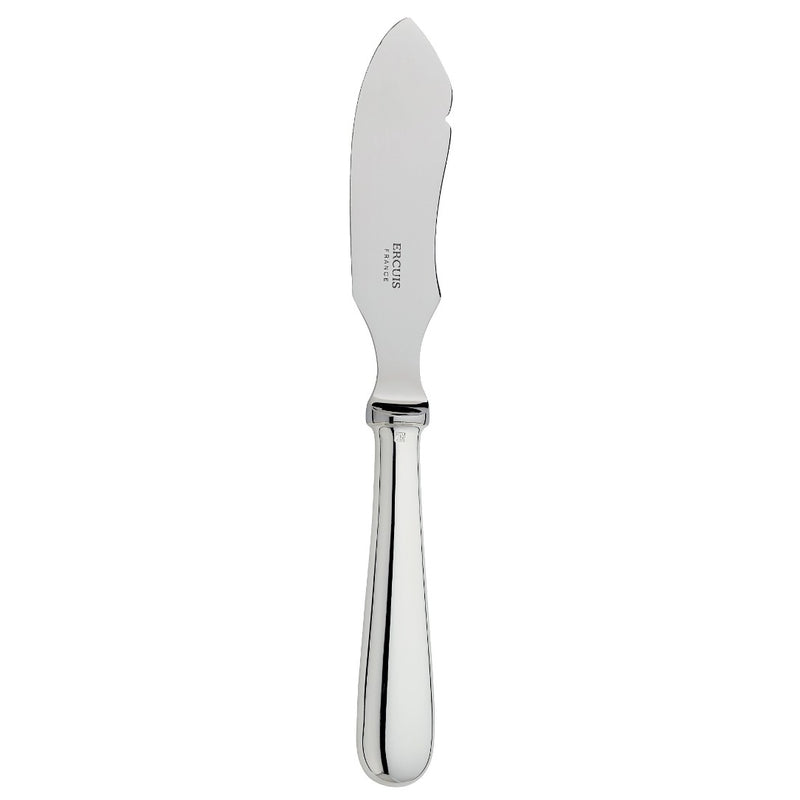 Silver-plated butter serving knife with broad curved blade and polished handle from the Baguette collection by Ercuis.