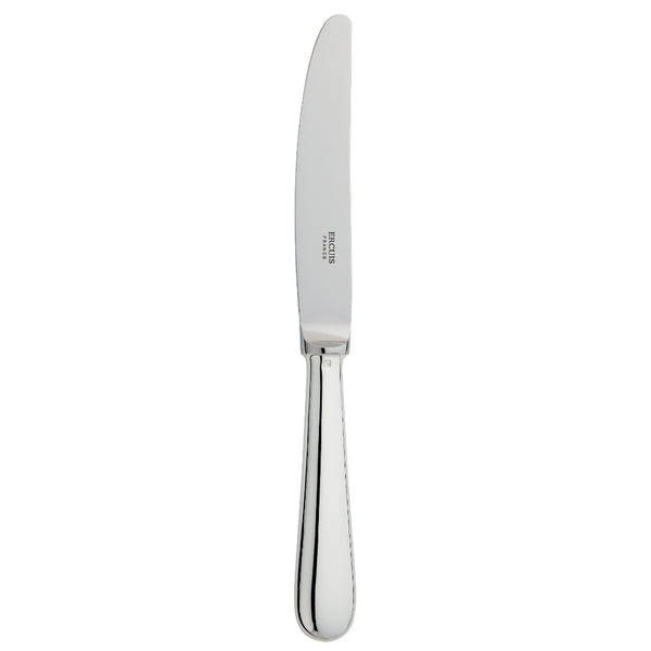 Silver-plated place knife with broad blade, rounded tip, and smooth handle from the Baguette collection by Ercuis.