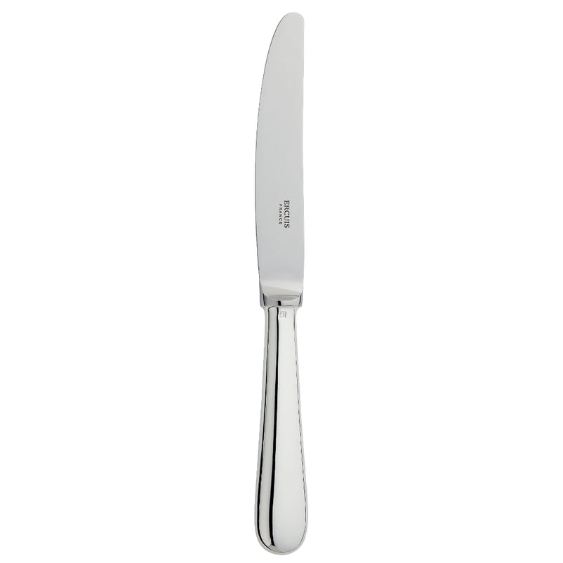 Silver-plated place knife with broad blade, rounded tip, and smooth handle from the Baguette collection by Ercuis.