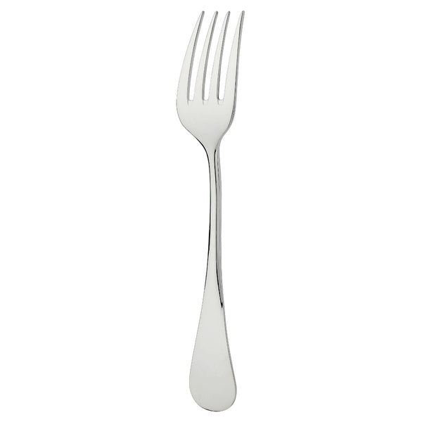 Silver-plated salad fork with four slender tines and smooth tapered handle from the Baguette collection by Ercuis.