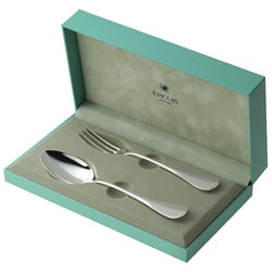 Ercuis Baguette silver-plated children’s flatware set with fork and spoon in giftbox.