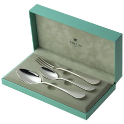 Ercuis Baguette silver-plated children’s flatware set of three pieces in giftbox.