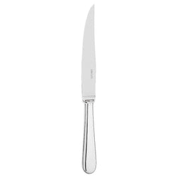 Silver-plated steak blade dinner knife with serrated edge and rounded handle from the Baguette collection by Ercuis.