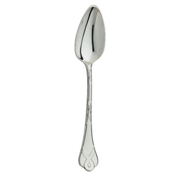 Silver-plated US tea spoon with ribbon detail and mirror finish.