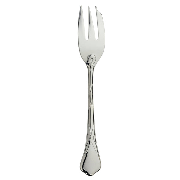 Silver-plated pastry fork with three tines and ribbon motif, Paris collection by Ercuis.