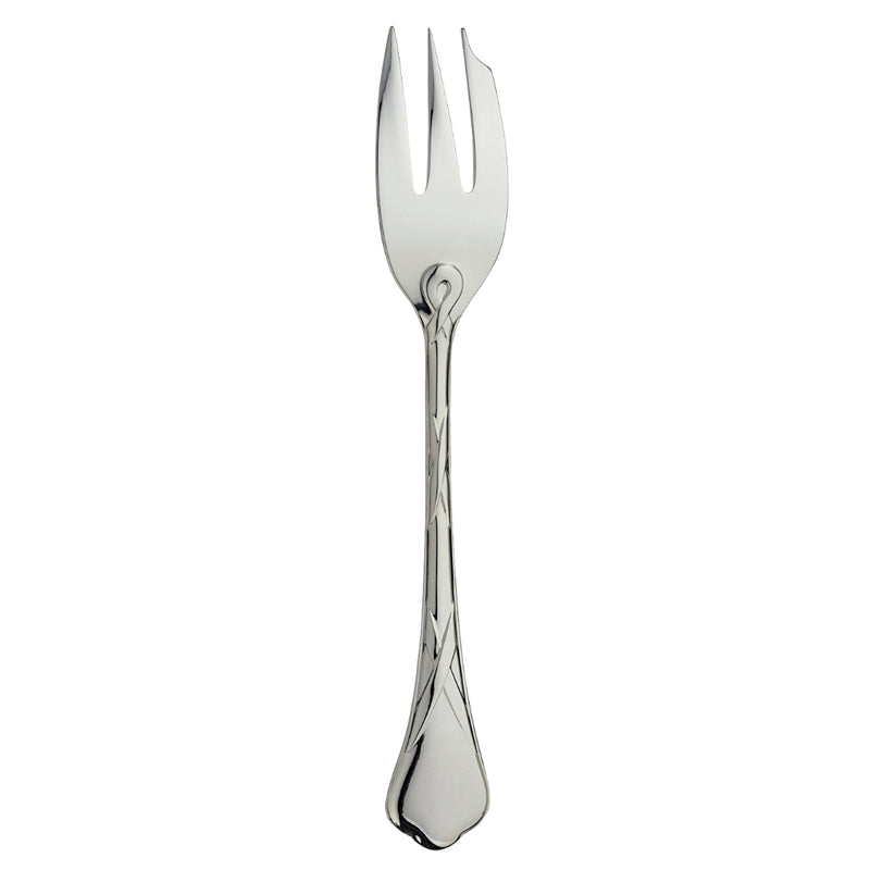 Silver-plated pastry fork with three tines and ribbon motif, Paris collection by Ercuis.