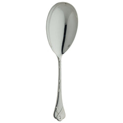 Silver-plated rice or potato ladle with ribbon motif on its handle.