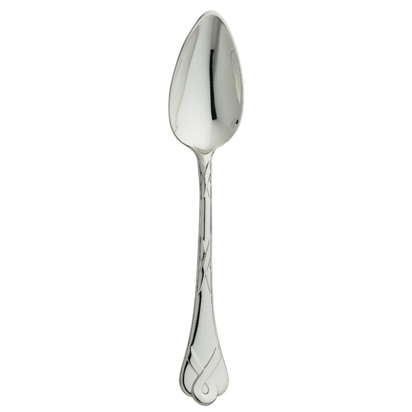 Silver-plated Paris place spoon with ribbon motif handle.