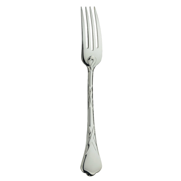 Silver-plated Paris place fork with ribbon motif handle by Ercuis.