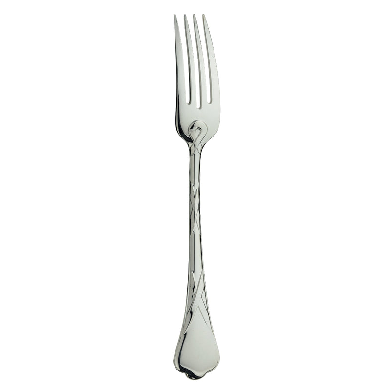 Silver-plated Paris place fork with ribbon motif handle by Ercuis.