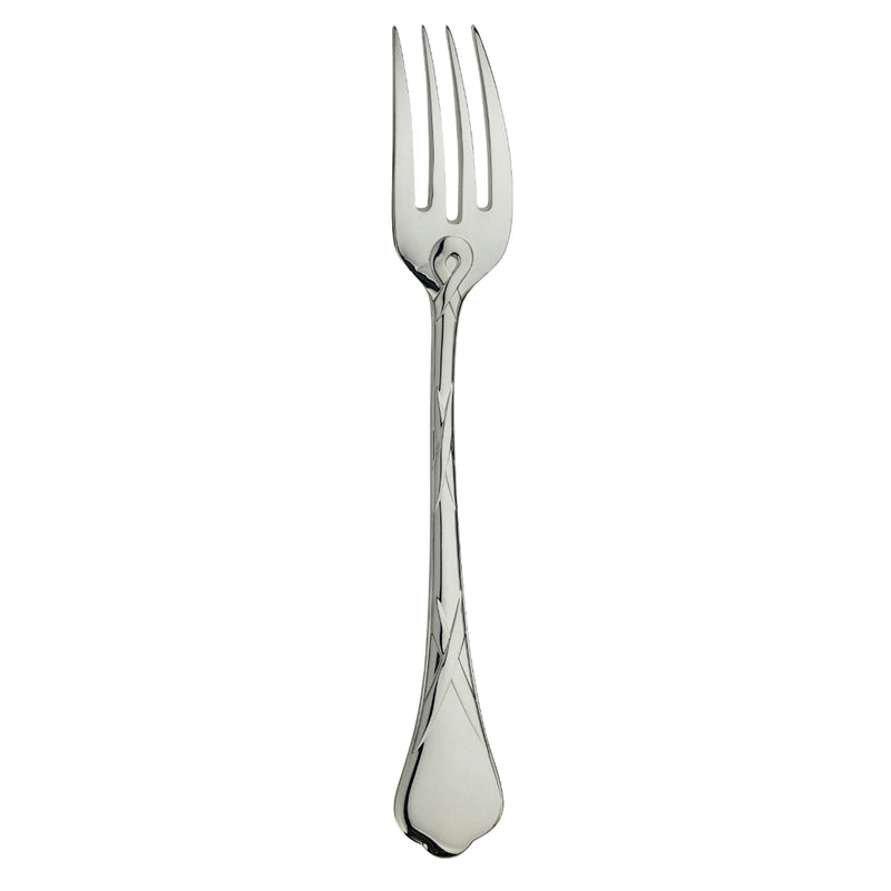 Silver-plated Paris salad fork with French ribbon motif handle by Ercuis.